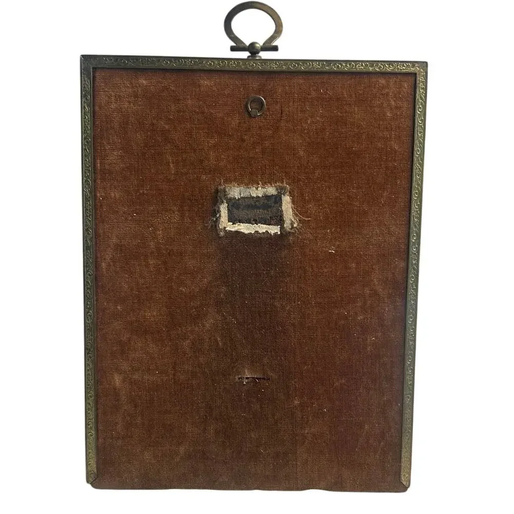 Vtg rectangular stamped metal antique aesthetics wall Frame, glass velvet slide
